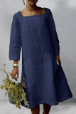 Fashion Simplicity Solid Patchwork Square Collar A Line Dresses