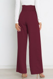 Work Simplicity Solid With Belt Loose High Waist Straight Solid Color Bottoms