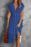 Sexy Casual Solid Buckle Solid Color V Neck Lantern Skirt Dresses