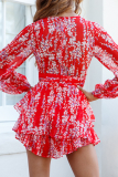 Fashion Elegant Print Frenulum V Neck Rompers