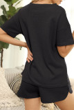 Fashion Living Solid Patchwork O Neck Short Sleeve Two Pieces