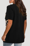 Casual Patchwork Leopard Contrast O Neck T-Shirts