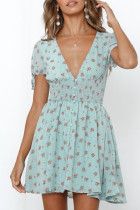 Fashion Street Print Split Joint V Neck A Line Dresses