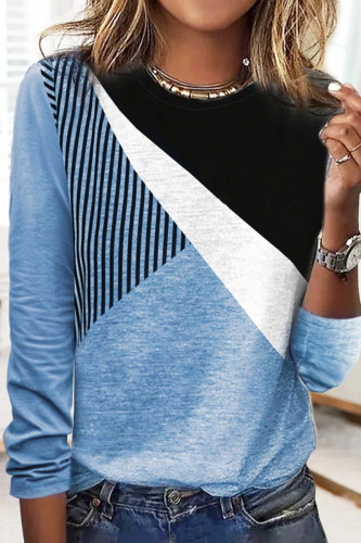 Fashion Print Contrast O Neck Tops
