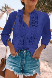 Casual Solid Lace V Neck Tops