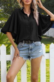Fashion Solid Split Joint Buckle Stringy Selvedge Collar Tops