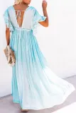 Elegant Solid Frenulum Buckle V Neck A Line Dresses