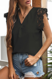 Fashion Casual Solid Lace Patchwork V Neck Tops