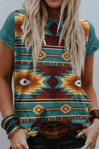 Fashion Casual Print Split Joint O Neck T-Shirts