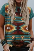 Fashion Casual Print Split Joint O Neck T-Shirts