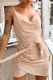 Fashion Street Print Split Joint Spaghetti Strap Irregular Dresses