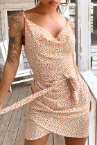 Fashion Street Print Split Joint Spaghetti Strap Irregular Dresses