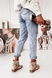 Street Solid Ripped Hollowed Out Regular Denim Jeans
