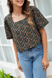 Fashion Casual Print Split Joint Square Collar T-Shirts