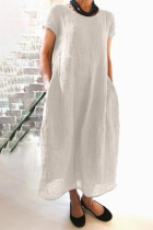 Casual Street Solid Pocket O Neck Short Sleeve Dress Dresses