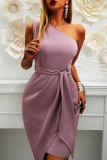 Fashion British Style Solid Split Joint One Shoulder Irregular Dresses