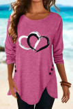 Simplicity Print Buttons Asymmetrical Printing O Neck T-Shirts(6 Colors)