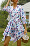 Fashion Street Print Split Joint V Neck Irregular Dresses