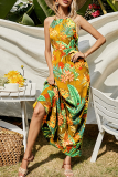 Fashion Elegant Floral Patchwork Halter Dresses