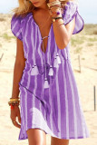 Fashion Casual Striped Patchwork V Neck A Line Dresses