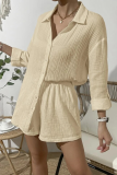 Casual Simplicity Solid Fold Turndown Collar Long Sleeve Two Pieces(8 Colors)