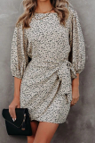 Elegant Print With Belt O Neck A Line Dresses