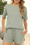 Fashion Living Solid Patchwork O Neck Short Sleeve Two Pieces