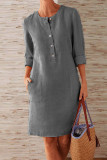 Fashion Casual Solid Split Joint O Neck A Line Dresses