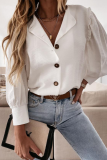 Elegant Solid Buckle Stringy Selvedge Turndown Collar Blouses(3 Colors)
