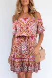 Fashion Elegant Print Split Joint Off the Shoulder A Line Dresses