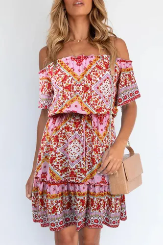 Fashion Elegant Print Split Joint Off the Shoulder A Line Dresses
