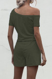 Fashion Casual Solid Draw String Oblique Collar Loose Rompers
