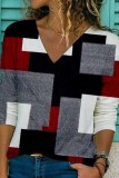 Street Print Patchwork V Neck Tops