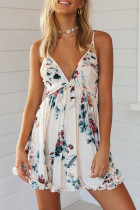 Fashion Street Print Backless V Neck Sling Dresses