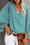 Fashion Casual Print Split Joint V Neck Tops