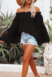 Street Solid Fold Off the Shoulder Tops