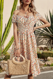 Elegant Floral Frenulum Flounce Square Collar A Line Dresses