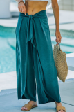 Casual Solid Patchwork Strap Design Straight Wide Leg Solid Color Bottoms