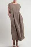 Fashion Vintage Solid Patchwork O Neck A Line Dresses