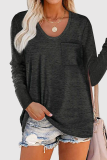 Casual Solid Patchwork Pocket O Neck Tops