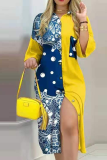 Fashion Street Print Buckle Contrast Shirt Dress Dresses