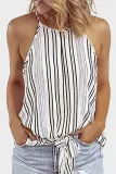 Casual Striped Strap Design O Neck Tops
