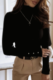 Casual Solid Buckle Fold Turtleneck Tops