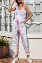 Fashion Casual Tie Dye Frenulum O Neck Regular Jumpsuits