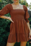Fashion Street Solid Split Joint Square Collar Waist Skirt Dresses