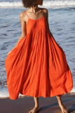 Casual Solid Patchwork Spaghetti Strap Cake Skirt Dresses(5 Colors)