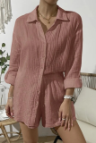 Casual Simplicity Solid Fold Turndown Collar Long Sleeve Two Pieces(8 Colors)