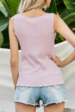 Casual Solid Hot Drill Stringy Selvedge V Neck Tops