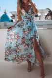 Fashion Elegant Floral Split Joint Slit V Neck A Line Dresses