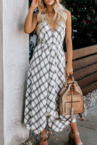 Fashion Street Plaid Backless V Neck Irregular Dress Dresses